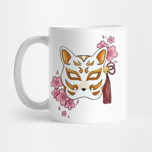 Cherry Blossom Fox Orange Mask - A Playful and Elegant Design Mug